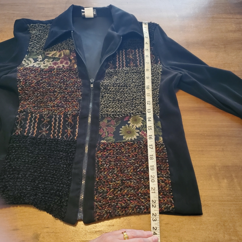 Vintage Fall 90s Black Patchwork Medium Jacket 90… - image 7